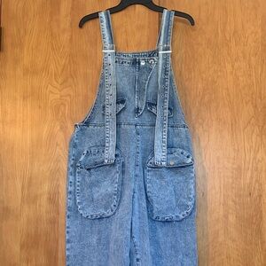 Acid Wash Balloon Leg Bib Overalls Western Streetwear Laid Back Boho Denim XL